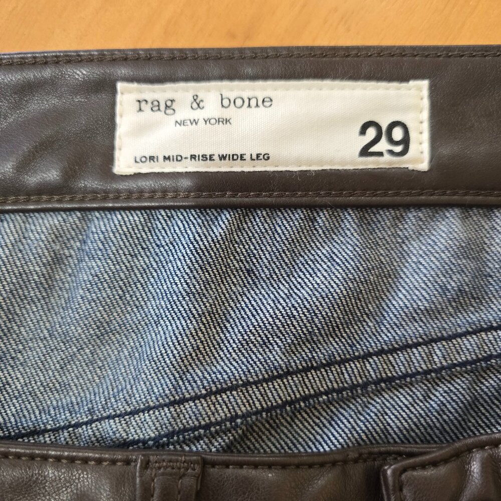Rag & Bone Lori Mid-Rise Wide Leg Jeans Dark Rinse Faux Leather Trim Size 29 NWT - Picture 8 of 9